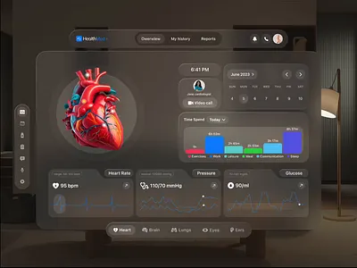 UI concept for Apple VisionOS | HealthMed+ animation apple crm dashboard health healthcare medical clinic medicine ui ux vision visionos