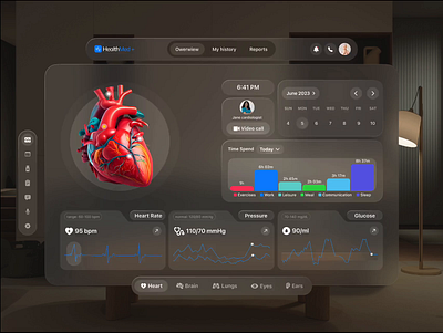 UI concept for Apple VisionOS | HealthMed+ animation apple crm dashboard health healthcare medical clinic medicine ui ux vision visionos