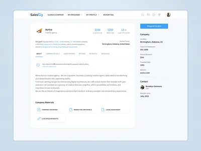 Company profile page company crm panel profile salesgig