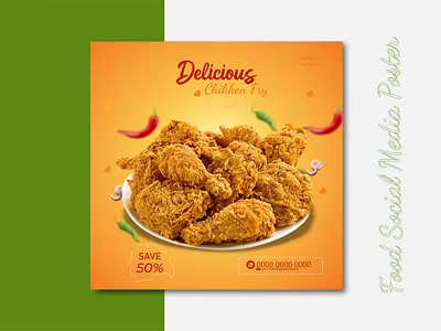 Chicken Fry Social Media Poster Design For restaurant banner branding chikcken chiken fry food banner food post graphic design post poster social media poster square banner