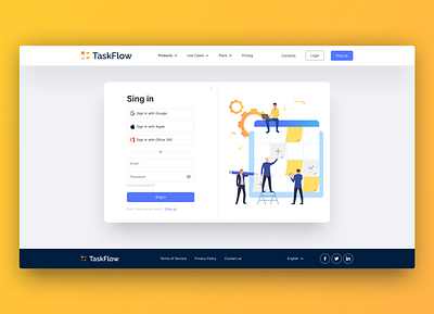 TaskFlow/Sing In figma header and footer interface login page project management service sing in ui website