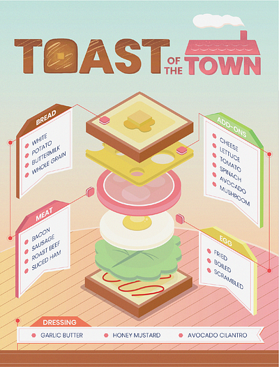 Toast of the Town: Isometric Illustration for a Toast Truck food food truck graphic design illustration isometric isometric illustration menu vector