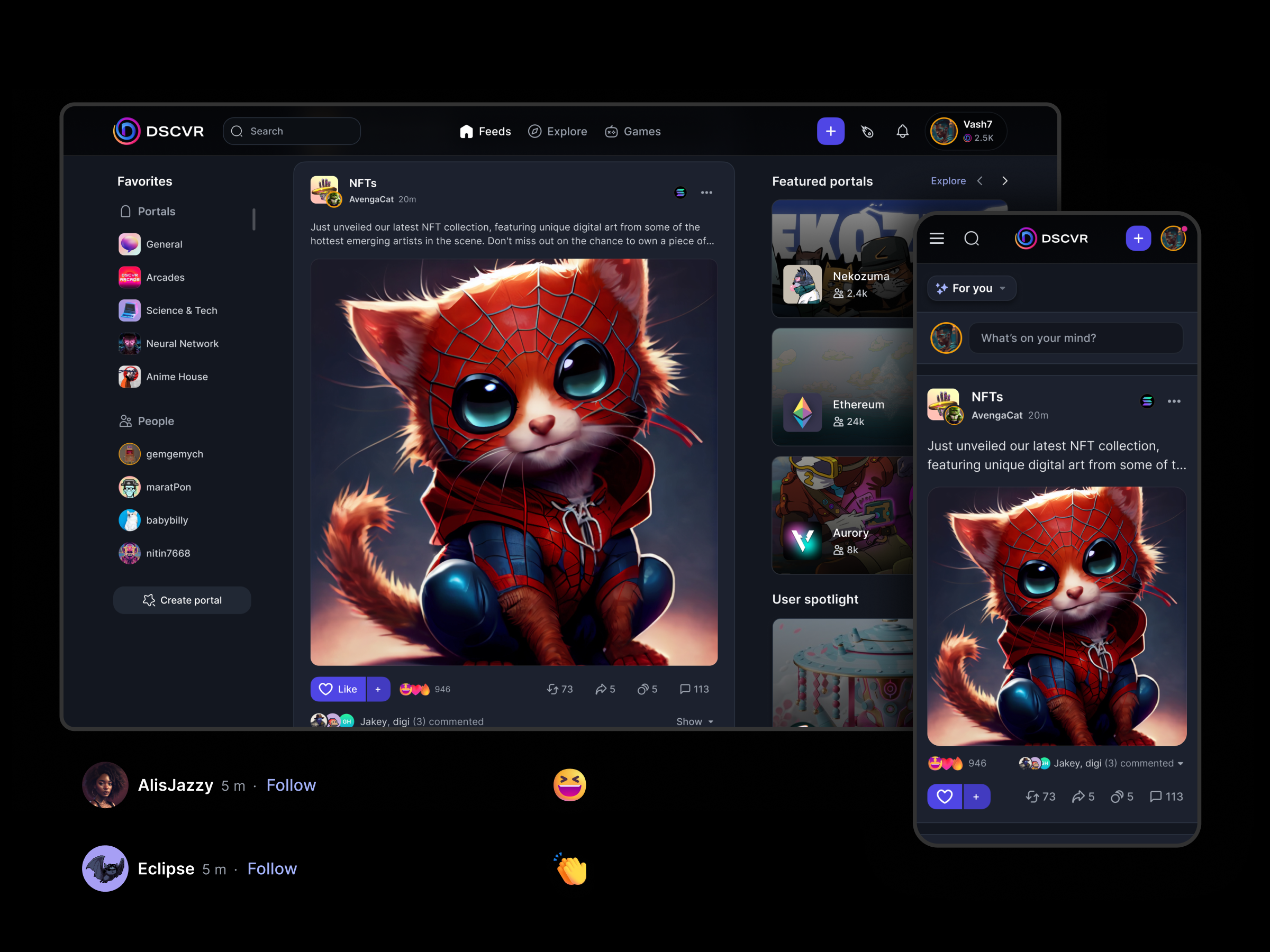 DSCVR - web3 social network crypto figma network nfts product design redesign responsive social network tokens webapp