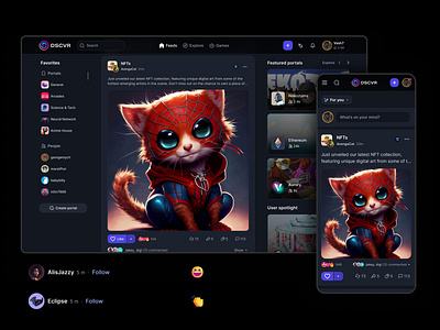 DSCVR - web3 social network crypto figma network nfts product design redesign responsive social network tokens webapp
