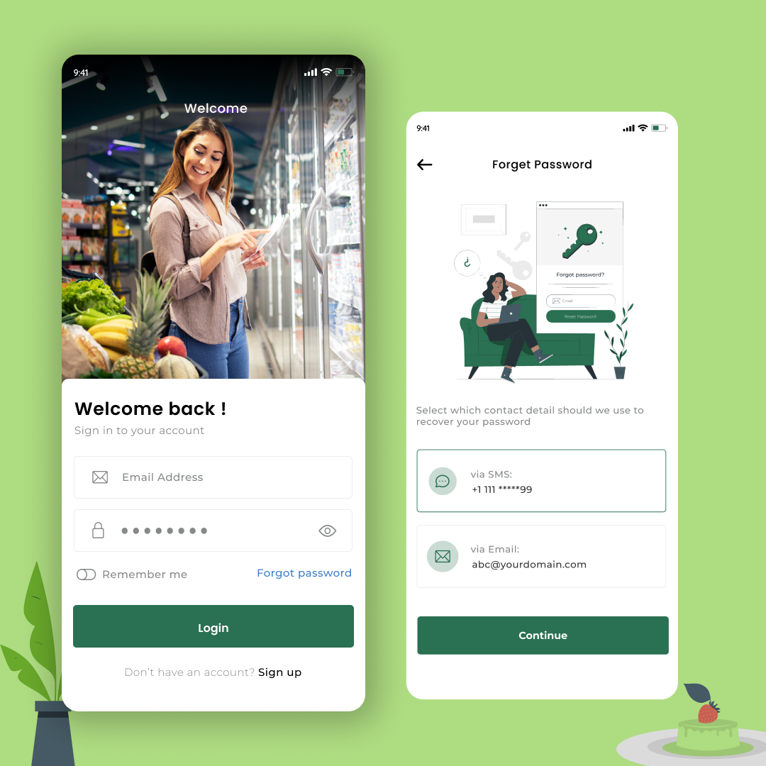 Grocery app Login screens app design branding design concept figma product design ui ui design ux