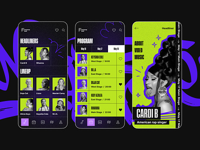 Music Festival Mobile App app artists event app festival festival app headliner hiphop lineup mobile mobile app music program rap rnb singer ui ui design