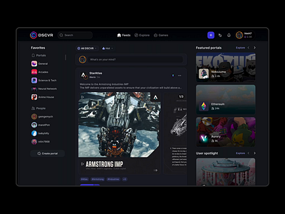 DSCVR - web3 social network - scrolling through feed crypto nft responsivness social network ui design ux design web3 webapp