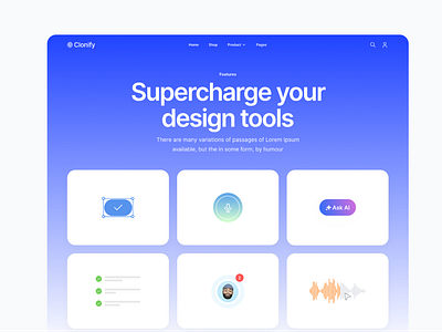 Features page — Clonify clean design features figma landing page saas ui ui kit ux web web design