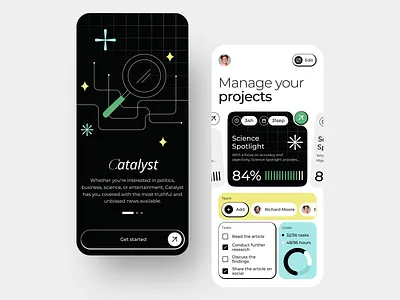 Task manager Catalyst 2d app concept dark graphic design management onboarding productivity task taskmanager ui worklist