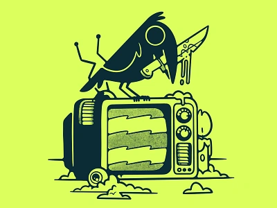 Murder Crow (Ink'd) 90s bird blake stevenson cartoon character design crow cute design eye illustration jetpacks and rollerskates knife logo murder retro television tv ui