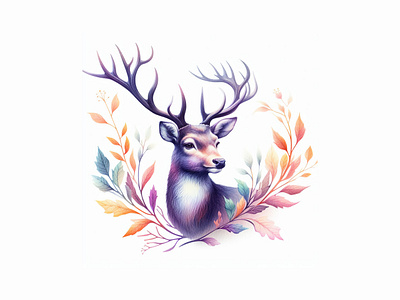 A watercolor deer with branch ornaments animal decorative deer plant