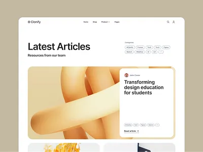 Blog home — Clonify blog blog home blog page clean figma journal ui ui kit ux web web design