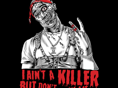Zombie Tupac illustration drawing illustration potrait illustration rap tee design tupac tupac shakur zombie