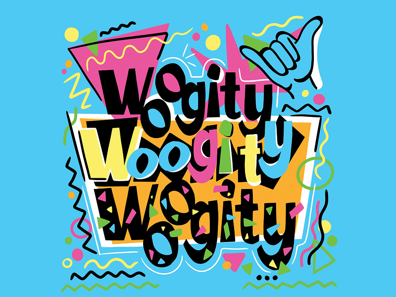 Woogity Woogity Woogity Lettering 1980s 1990s colorful custom lettering design energetic font graphic design hand drawn hand lettering illustration illustration art lettering nostalgic retro type typography vibrant vintage woogity