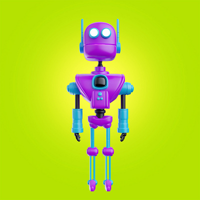 Robot I 3d android bright cartoon child color concept design illustration render retro robot science toy vintage
