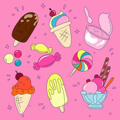 Cute set of sweets pink yellow app branding design graphic design illustration logo typography ui ux vector