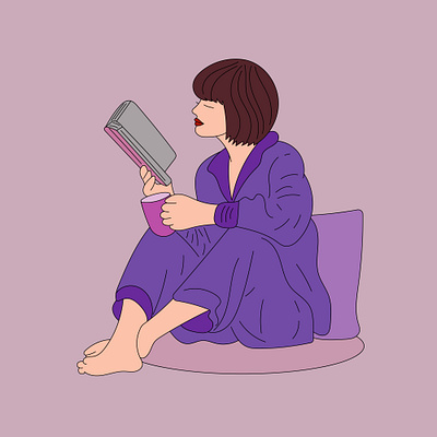 A cute girl is sitting and reading a book app branding design graphic design illustration logo typography ui ux vector