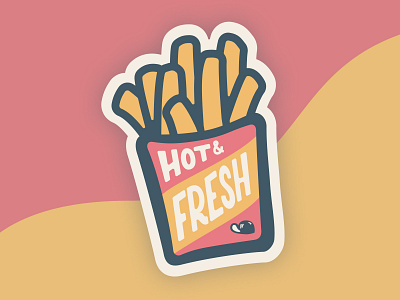 Hot & Fresh! badge badges branding cartoon food french fries fresh friendly fun illustration lettering logo logos sticker stickers