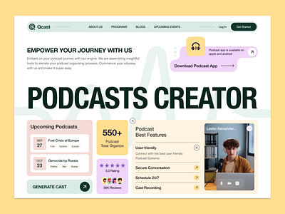 Podcast Manager Landing Page colorful header hero landing page podcast product treandy ui uiux