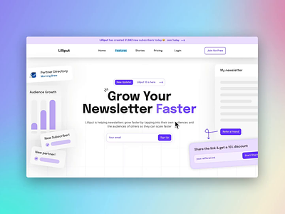 ✉️ Lilliput | Newsletter Growth Platform design landing page newsletter growth saas ui ux web web design