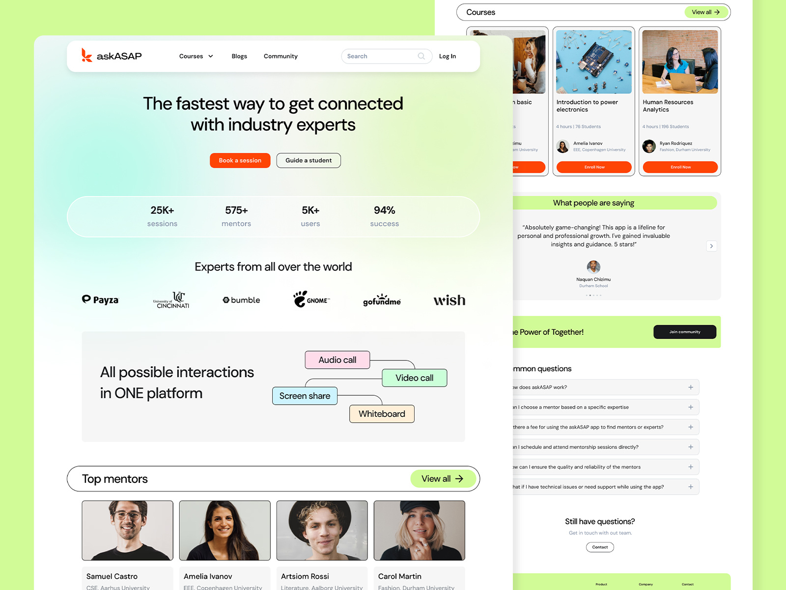 askASAP Mentor platform UI 2023 website course interface landing page mentor minimal modern ui orange outlined startup ui ui elements uidesign uiuxdesign user experience user interface ux web design website