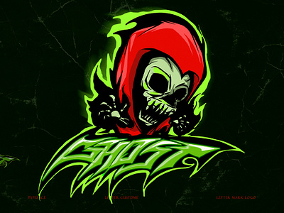 GHOST MASCOT WITH LETTERING CUSTOME AND EFFECT art branding design ghost goblin graphic design green illustration logo mascot red vector