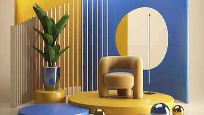 Abstract_01 - Blue&Yellow 3d 3dsmax ad design art direction cgi concept corona render furniture interior design render set design