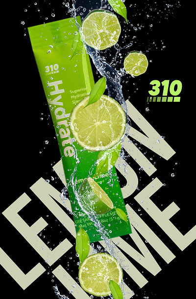 310 Nutrition Lemon-Lime Ad Design Study v2 310 branding design graphic design graphicdesign hydrates lemon lemon lime lime nutrition wellness