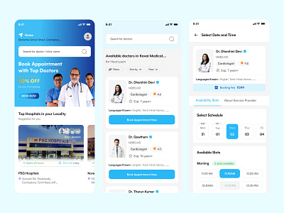 Doctor App (In-Clinic Appointment) app design doctorapp doctorlistingui graphic design headerbanner hompage inclinc timeslot typography ui ux