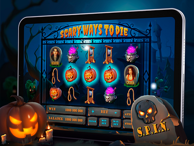 'Scary Ways to Die' Slot — Background and UI elements 2d background art casino games cemetery deadmen digi digital art game illustration game ui kit gravestone halloween halloween themed jack o lantern pumpkins scary slot design spooky trick or treat ui zombie