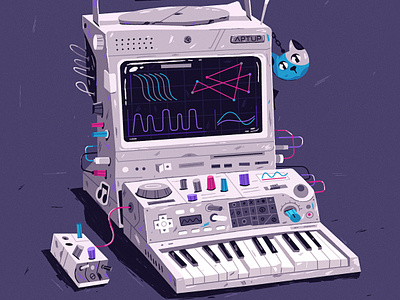 Retro Synth APTUP 2d 90s art cat computer illustration illustrator music music production retro synth tech technology vector