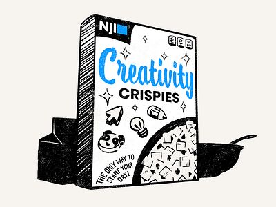 Creativity Crispies black and white block print blue bowl breakfast cereal creative creativity high contrast illustration linocut midcentury modern milk nji panda retro screenprint vintage