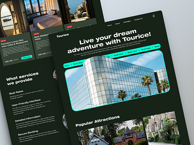 Hotel booking landing page beautiful building design green high raise building hotel booking inspiration israt luxury hotel nature hotel restaurant sea view sea view hotel swimming tour guide tourist tourist website travel ui view hotel