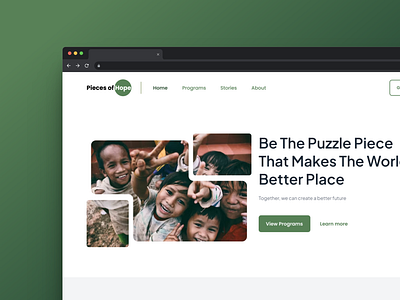 Landing Page - Daily UI #003 better future branding charity clean daily ui design donation figma green helping landing page logo mobile people puzzle ui ux webdesign website