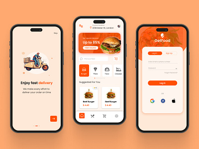 GetFood - A food Delivery app app design logo ui vector