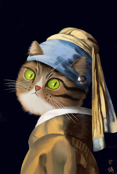 Cat with a Pearl Earring procreate