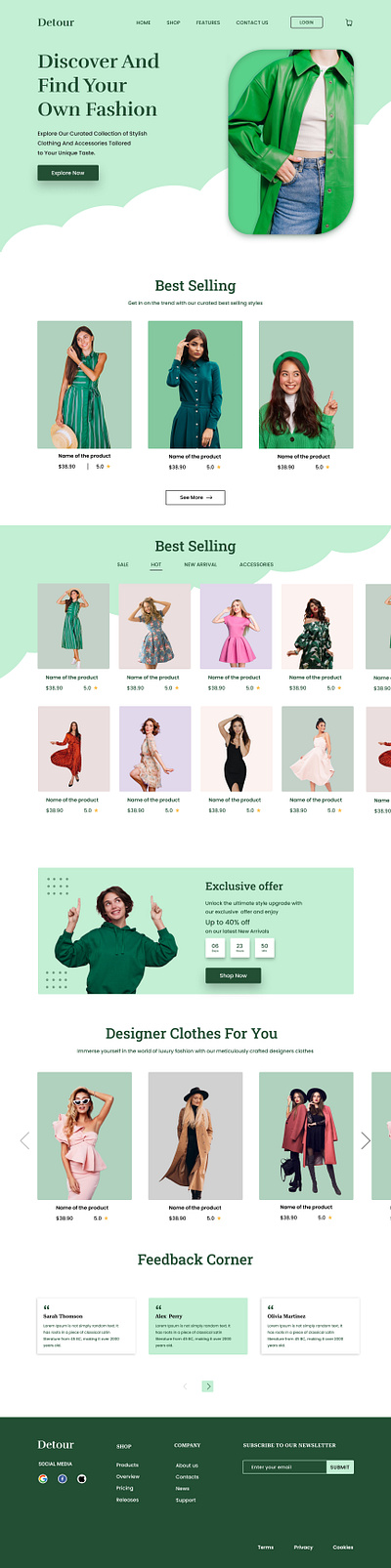 Detour - A female clothing brand Landing Page clothing design landing page ui ux