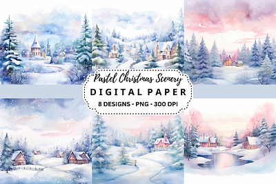 Pastel Christmas Scenery Background tumbler wrap