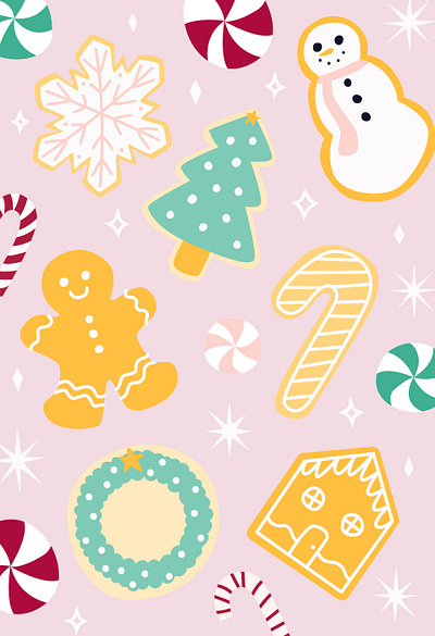 Cookies & Candy Holiday Illustration candies candy christmas cookie cookies holiday holiday illusttration illustration treats