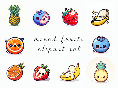 Mixed Fruits Clipart Set clipart collection cute fruits mixed