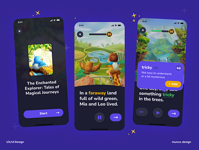 Designing an Educational Reading App for Kids app blue book cover design elementary ios kids learning literacy mobile play progress reading reading progress reward story ui violet words