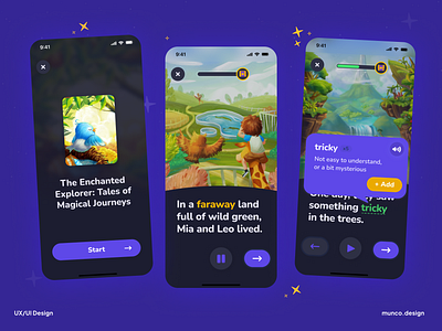 Designing an Educational Reading App for Kids app blue book cover design elementary ios kids learning literacy mobile play progress reading reading progress reward story ui violet words