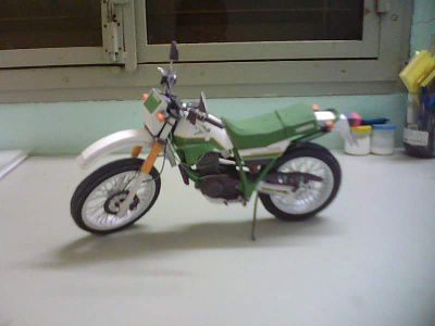 A motorbike, designed by Yamaha PPC , finished product by me. 3d model assemble cutting difficult handmade motorbike papercraft