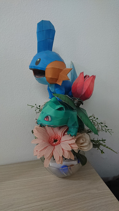 Mudkip & Bulbasaur! Designed by PaperPokes team, made by me. 3d model assemble bulbasaur cutting mudkip papercraft pokemon