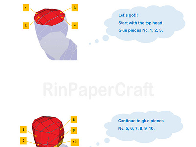 Step by Step instruction by me (for Larve Red model) 3d model assemble cartoon cutting handmade larva red papercraft instruction step by step