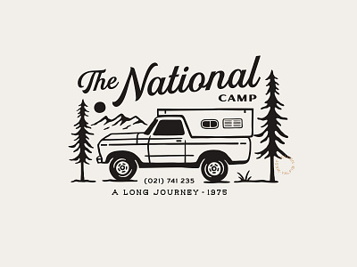 The National Camp adventure camp classic car illustration outdoor pine tshirt design vintage