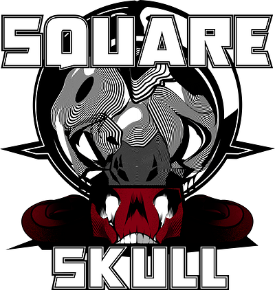 SQUARE SKULL aggression anger design fantasy fear graphic design illustration kinetic energy logos round skulls skulls square skulls