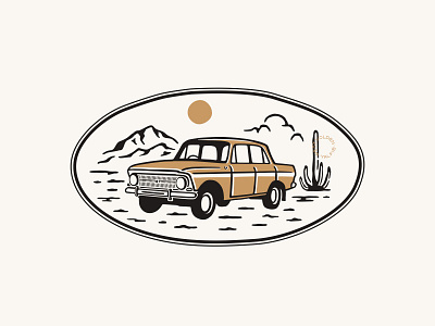 Wide Shoot arizona cactus car desert illustration print tshirt design vintage