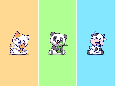 Baby Animals Holding What They Love🐱🐼🐮 animals baby animals bamboo cat cow cute eating feed fish food icon illustration logo milk panda pet sitting zoo