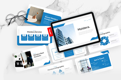 Meidera PowerPoint Template agency blue business gsl key meidera modern powerpoint ppt pptx presentation template ui website white